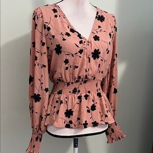 Sienna Sky Floral V-Neck Blouse - Pink and Black Use like new size M